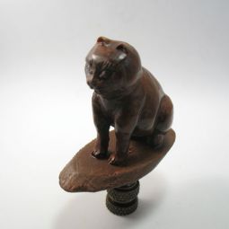 Lamp Finial Carved Wooden Asian Cat