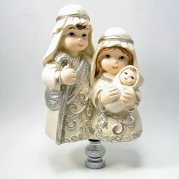 Lamp Finial White and Silver Nativity