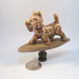 Lamp Finial Vintage Brown Ceramic Dog