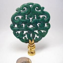 Lamp Finial Green Carved Asian Shield
