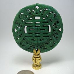 Lamp Finial Green Carved Asian Stone Shield