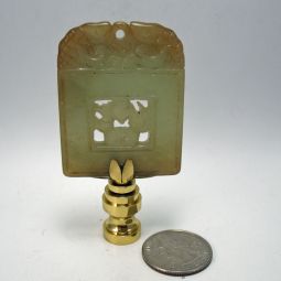 Lamp  Finial Green / Brown Jade Tablet