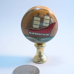 Lamp Finial Hand Painted Sailing Ship Wooden Disk
