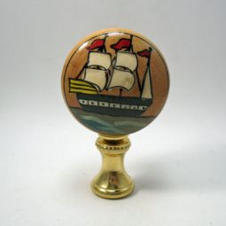 Lamp Finial Sailing Ship Hand Painted on Wood