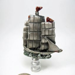 Lamp Finial;  Pewter Sailing Ship