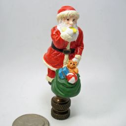 Lamp Finial Santa with Green Bag of Toys