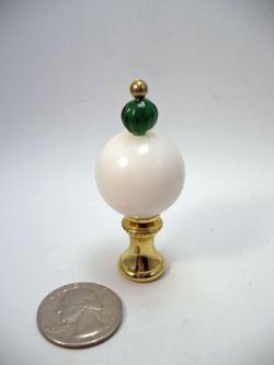 Lamp Finial White Ball With Deep Green Accent