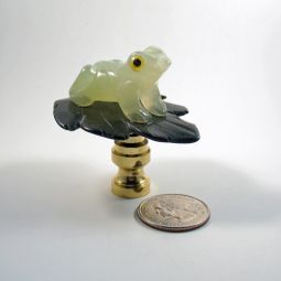 Lamp Finial Jade Frog on a Dark Stone Leaf
