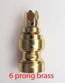 6 Prong Finial Base Solid Brass.