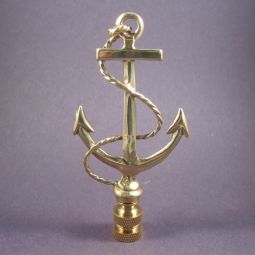 Lamp Finial. Very Bright Brass Anchor 4" tall overall.