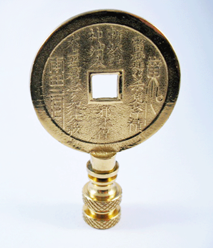 Finial: Asian Coin Square Center.  2 3/4" overall