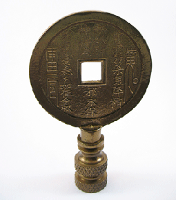 Lamp Finial: Antiqued Brass Coin 2 3/4 inch finial