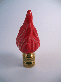 Finial: True Red Ceramic Flame. 2" overall