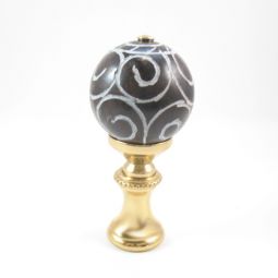 Lamp Finial Round Ball Dark Red Carved Jade