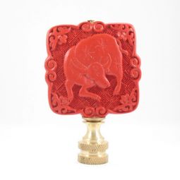 Lamp Finial:  Red Cinnabar Square Bull Decoration