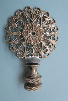 Antiqued Chrome Lace.  2 1/2" tall overll