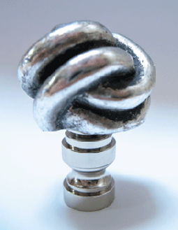 Finial:  Twisted Antiqued Silver Knot.  2" overall
