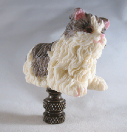 Finial:  Grey and White Cat. 2 1/2" overall