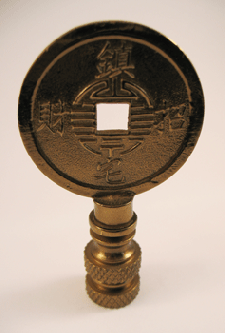 Finial:  Med. Antiqued Coin. 2 1/2" overall