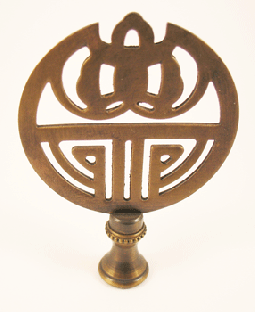Finial:  Ant. Brass Deco Shield. 3" overall