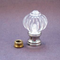Lamp Finial: Knob Small Acrylic Ribbed Ball  Fits 1/4-27 and 1/8ip  3/8"
