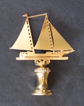 Lamp Finial: Brass Bugeye Sail Boat. 2 3/8 " tall overall