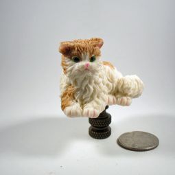 Lamp Finial Yellow and White Resin Kitty