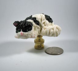 Lamp Finial Black and White Fluffy Cat