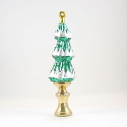 Lamp Finial  Bright Green Gold and Silver Christmas Tree