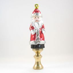 Lamp Finial  Bright Silver and Red Santa