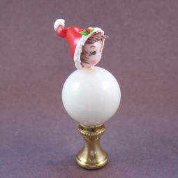 Lamp Finial  Santa Hat Girl on White Jade Globe Ball