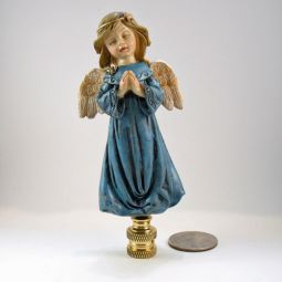 Lamp Finial Blue Resin Angel 4 1/2" tall Overall