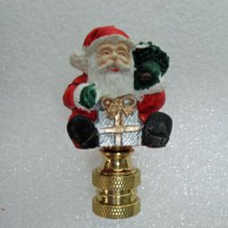 Lamp Finial  Very Small Resin Santa with Tree