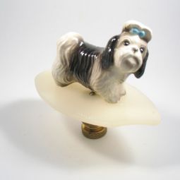 Lamp Finial Cute Little Black and White Dog