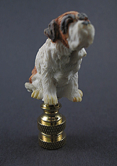 Finial: Red and White Dog. 2 1/2" overall