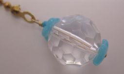 Fan Pulls: Acrylic Ball with aqua accent 9 inch brass pull chain