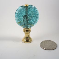 Lamp Finial  Rustic Turquoise and Foil Glass Disk