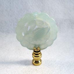 Lamp Finial:  Green Jade Flat Disk, Swan Carving