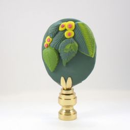Lamp Finial Oval Disk with Leaves and Berries