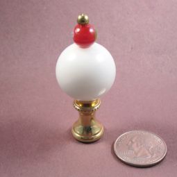Lamp Finial White Jade Ball with Red Glass Accent