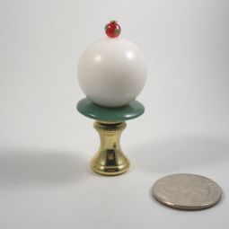 Lamp Finial White Jade Ball Green Jade and Red Accent