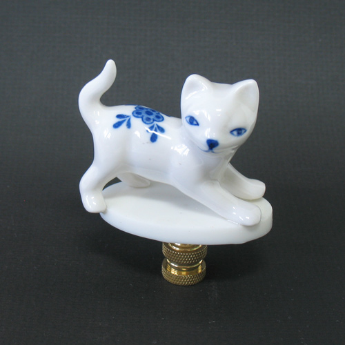 BLUE AND  WHITE  PORCELAIN  CAT  ELECTRIC  LIGHTING  LAMP  SHADE  FINIAL NEW 