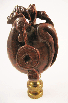 Finial: Asian Boxwood Chicken & Bat, 2 7/8" overall
