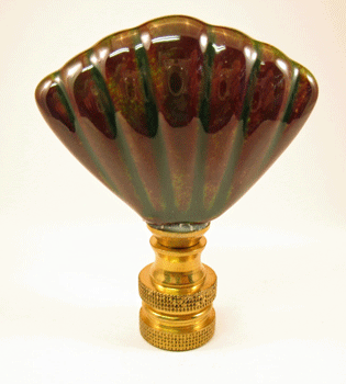 Finial:  Green/Brown Ceramic Shell. 2 1/4" overall