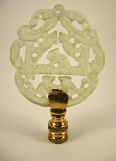 Finial: Carved Green Jade Disk. 3 1/2" overall