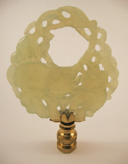 Finial: Carved Green Jade Disk. Elephant. 3 3/4" overall
