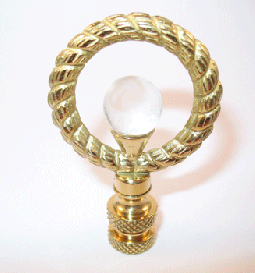 Finial:  Brass Loop with Clear Glass Accent. 2 1/2" overall