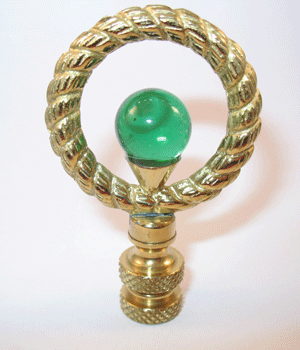Finial:  Brass Loop with Green Accent. 2 1/2" overall
