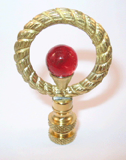 Finial: Loop with Red Glass Accent. 2 1/2" overall.