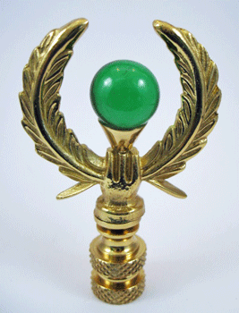 Finial: Wreath with Green Glass Ball. 2 1/2" overall